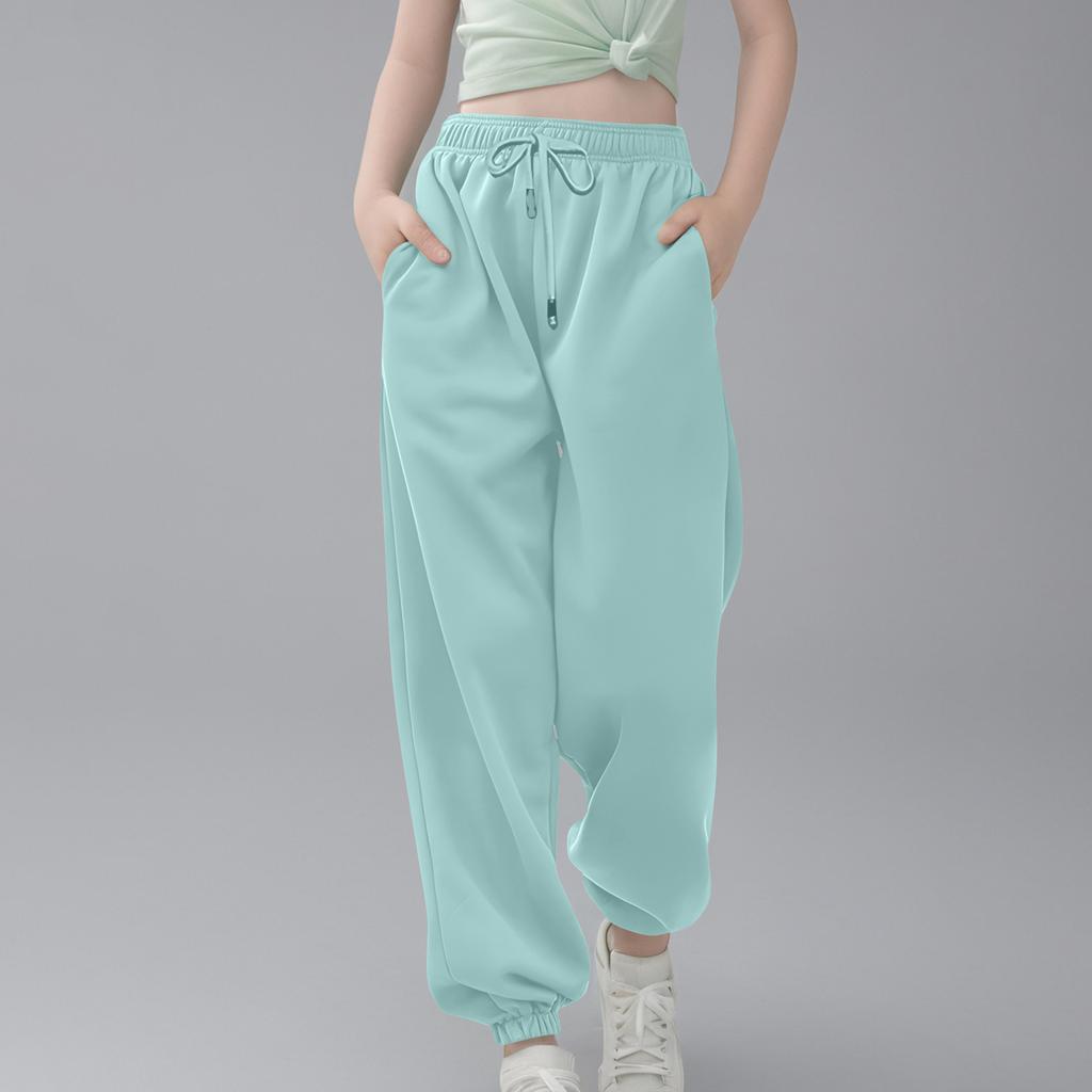 Children's Fashion Solid Color Sports Loose And Versatile Men's And Women's Middle And Large Children's Casual Drawstring Elastic Waist Strap Pants