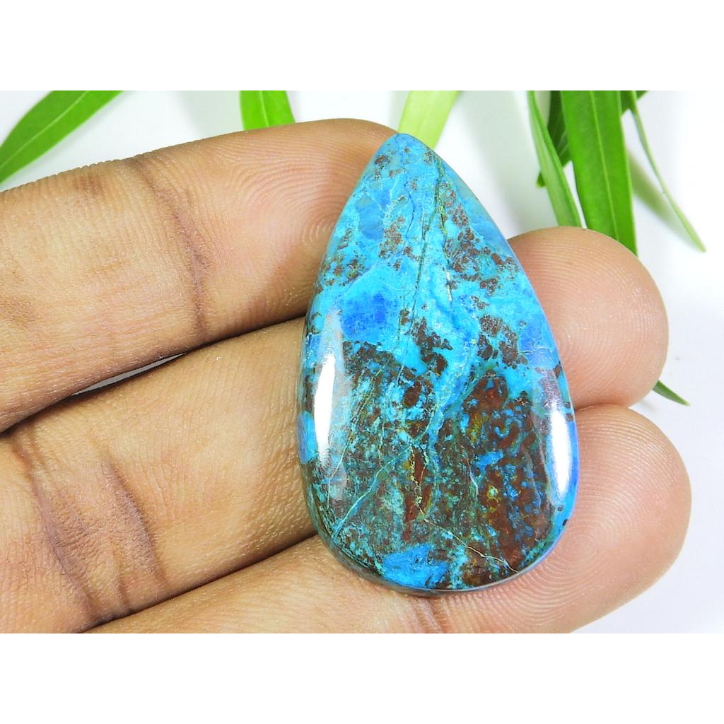 38Cts. AA++ Natural Azurite Crystal Pear Cabochon Loose Gemstone 22X38X05 MM SK-602