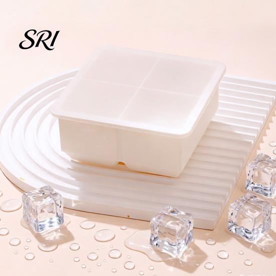 Durable Silicone Ice Mold Cube Tray with Lid 4/6/8 Cavities Easy Release Drinks Summer Refrigerator Cocktail Whiskey Maker Press Kitchen Supplies