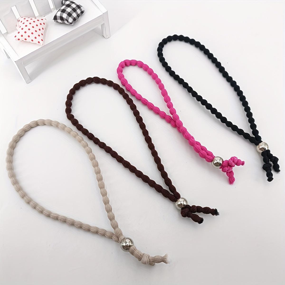 

[Adjustable Beaded Hair Ties Set] Vintage Minimalist Beaded Hair Ties Set, Knitted Style Elastic Hair Bands, Adjustable Slip On Ponytail Holders, Soli 4PCS