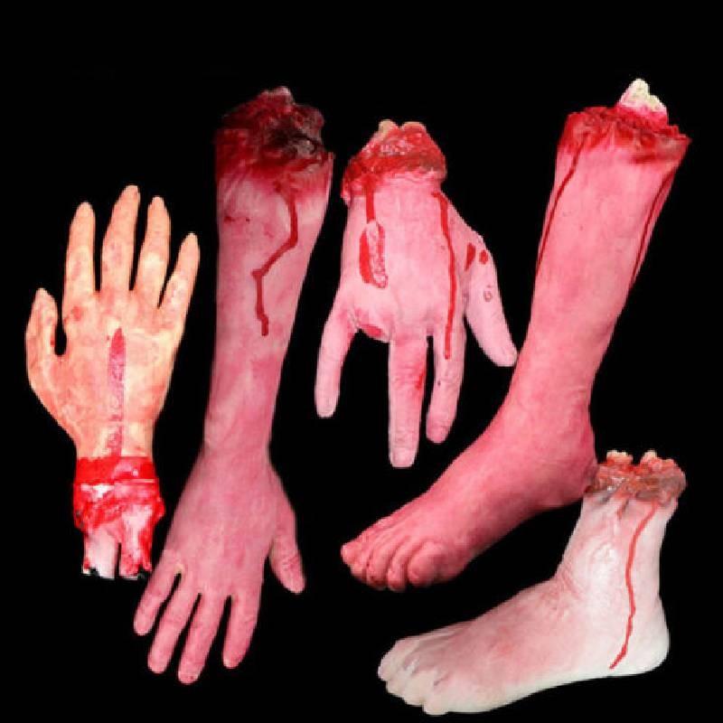 Scary Fake Halloween Body Parts Bloody Severed Arm Hand Foot Props Spoof Tricky