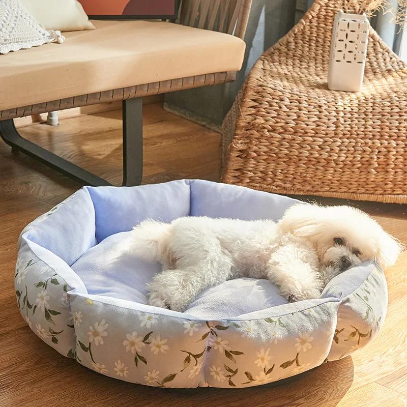 Pet Octagonal Nest Four Seasons Universal Print Dog Cushion Sofa House Kitten Bed Winter Warm Pet Supplies Small Dog Accessories
