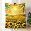 Sunflower Field Under Golden Sunrise Flannel Blanket for Bedroom Living Room Sofa and Nap