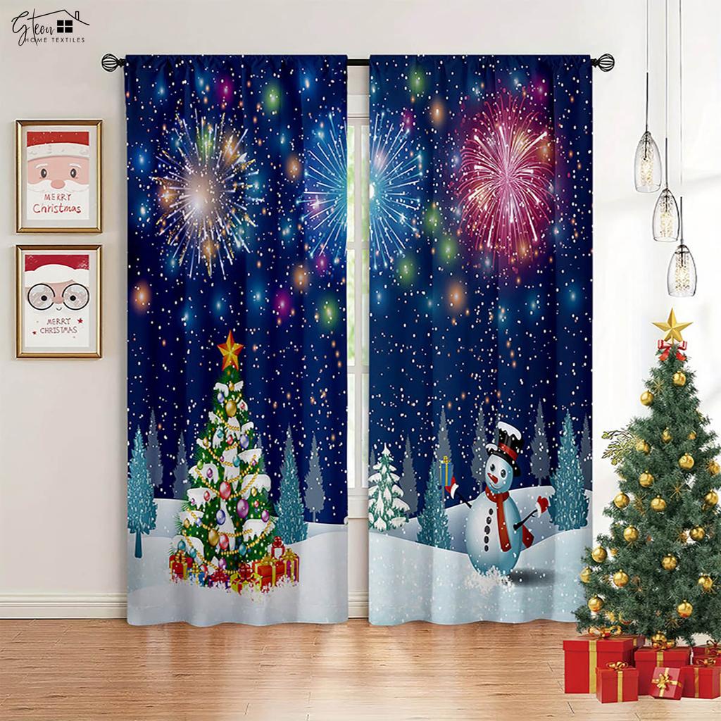 Vánoční Dekorace Závěsy Vánoční Stromek Santa Claus Dárek Dýňový Kočár Dětský Pokoj Novoroční Sváteční Závěsy 2KS