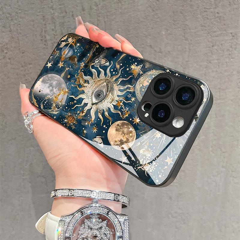 Sun Eyes Pattern Tempered Glass Phone Case For iPhone 17 16 Pro Max 15 14 13 12 11 16E 17 Air 7 8 Plus XR XS X Shockproof Cover
