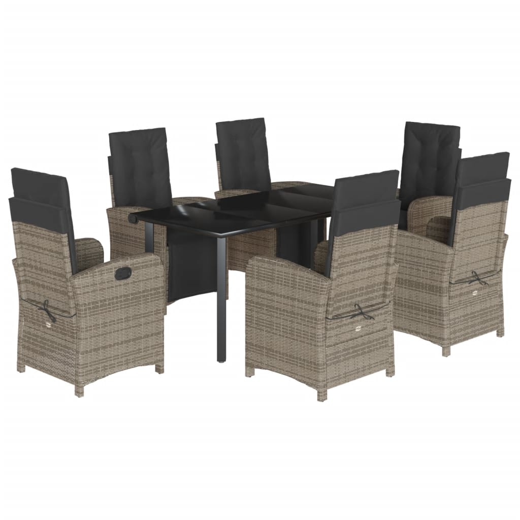 Vidaxl 7-Cz. Garden Furniture Set With Cushions, Grey, PE Rattan