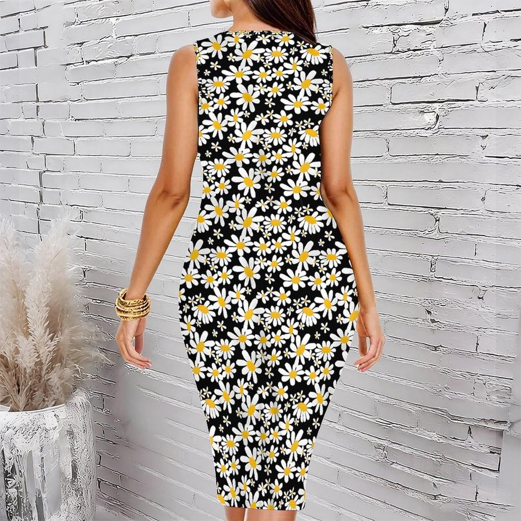 Women Plus Size Sleeveless Round Neck Midi Dress Elegant Gradient Floral Print Bodycon Dress For Daily Party Wear