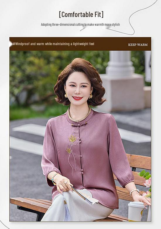 Spring Outfit: Chinese-Style Shirt for Middle-Aged Women - Festive Attire for Birthdays and Weddings