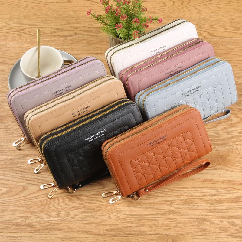 Ladies' Embroidered Soft Leather Double Zipper Wallet & Phone Clutch