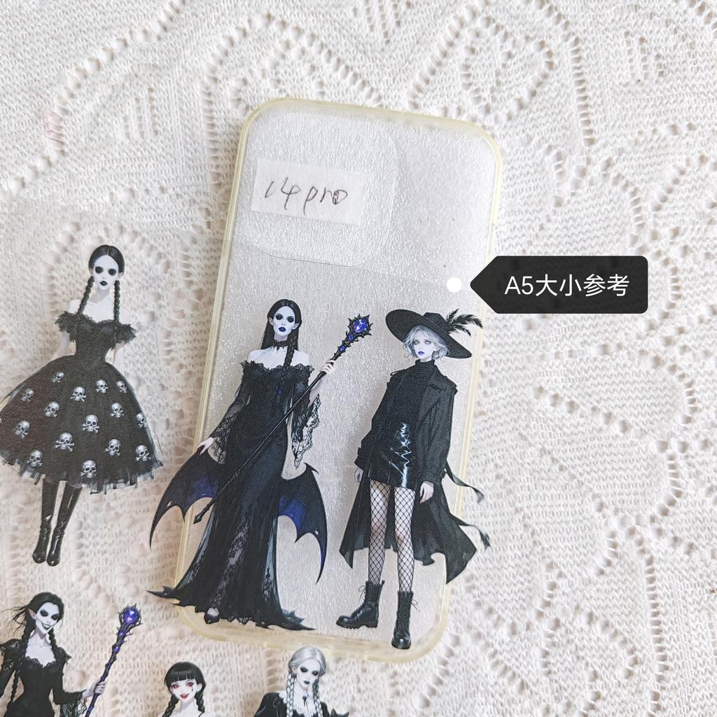Pet Tape Journal Dark Night Witch Sticker Magic Woman Character Sticker Card Landscaping Collage Decoration