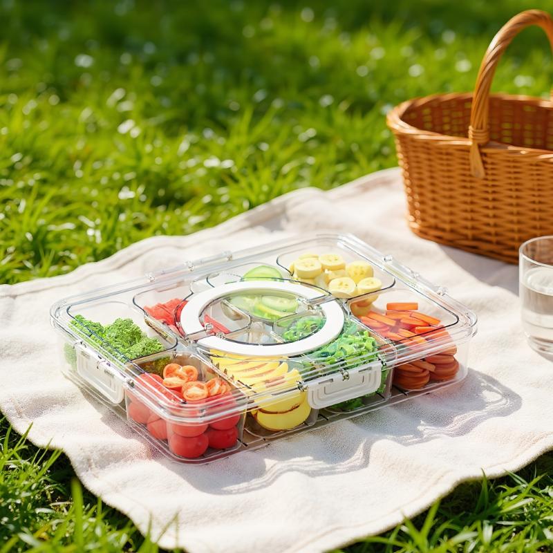 Divided Plate With Lid Food Storage Box Snack Box 8 Grid Snack Box Fruit Storage Box For Refrigerator Snack Vegetable Fruit Food