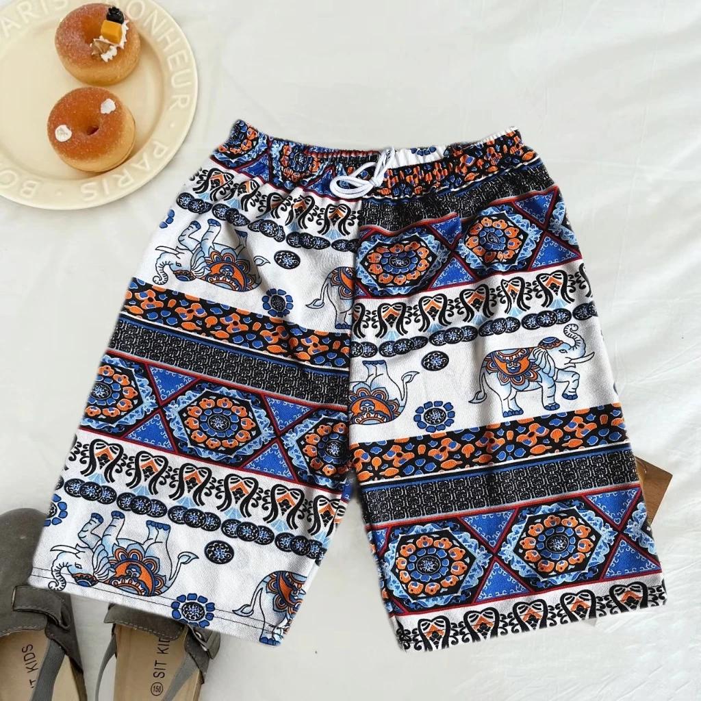 

Шорты-штаны слоны Повседневные Регулируемые Эластичный пояс Шнурок Женские Мужские Унисекс Принт Таиланд Уличная одежда Пляжные Богемные Ретро Винтаж One size