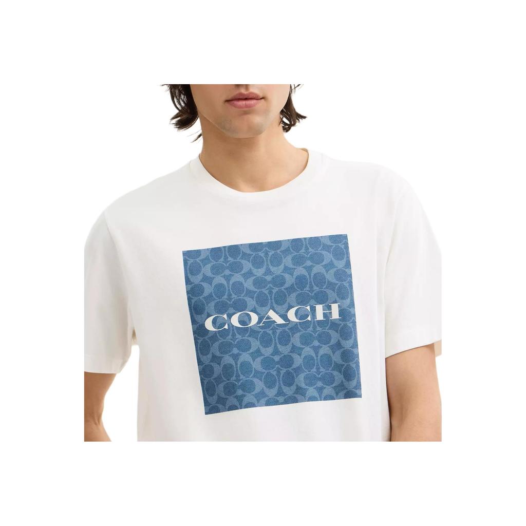 Coach Organic Cotton Denim Iconic Square T-Shirt Men Tops White CAF68-WHT