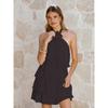 Dames Halter Nek Mouwloos Mini Jurkje Losse Pasvorm Elastische Taille Casual Geplooide Chiffon Jurk