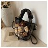 IELGY Fashion Cute Doll Handbag Autumn Winter Woolen Check Bucket Bag Large Capacity Crossbody Bag
