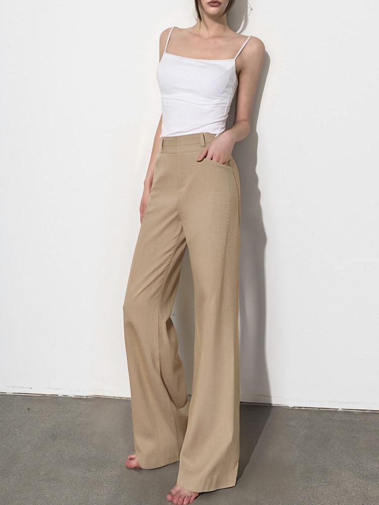 Women's French Double-Waist Straight-Leg Trousers: Hip-Covering, Slightly Flared, Wide-Leg, Casual Suit Pants with Excellent Drape