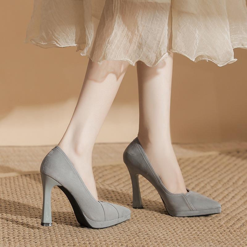 -15 Sexy Suede Waterproof Table Is Not Tired of Feet Single Shoes for Women and Women's Autumn New Pointed Stiletto High Heels