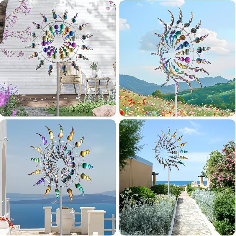 Metal Windmill Creative Courtyard Garden Lawn Decoration Wind Collector Magical Kinetic Energy Metal Windmill Rotator
