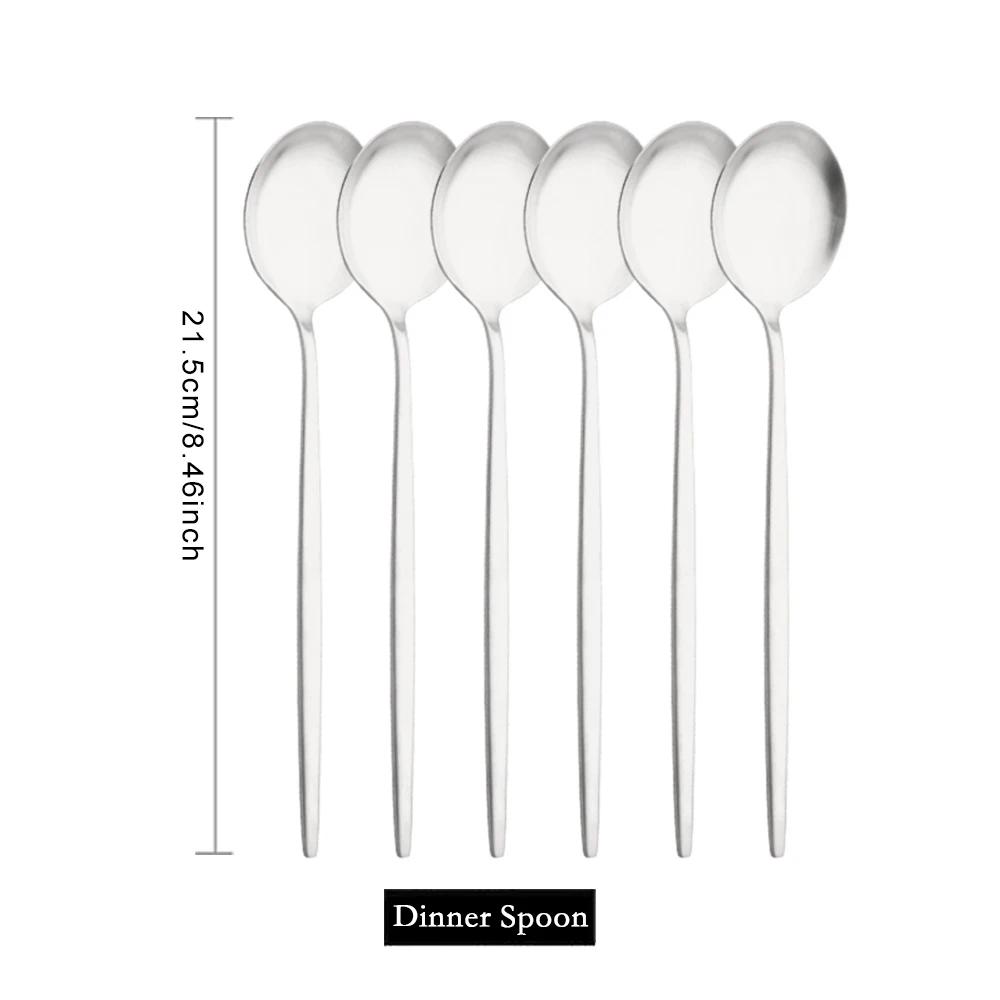 6Pcs Silver Tableware Set Knife Fork Long Handle Spoon Dinnerware Dessert Flatware Matte Cutlery Stainless Steel Silverware