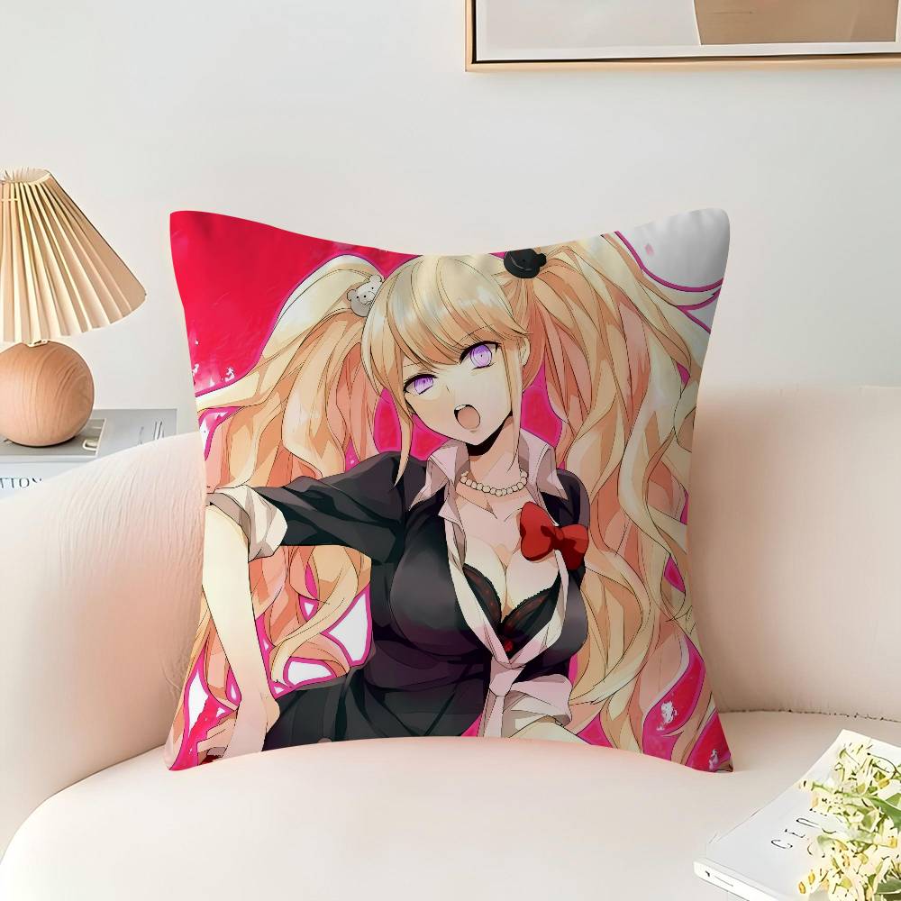 Anime E-Enoshima-Junko Throw Pillow Cover 45x45cm Soft Cozy Decorative Pillowcase Covers With Zipper For Couch Sofa Bedroom
