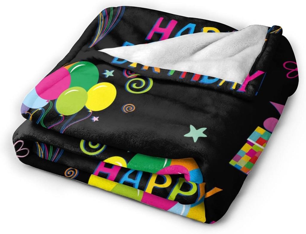 Happy Birthday Blanket Soft Lightweight Throw Blankets Cozy Flannel Bed Throws for Sofa Couch Travel Home Room Bedroom Decor Gif
