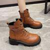 Women Boots  New Autumn/Winter British Style Motorcycle Boots Thick Bottom Lace Up Zipper Buckle Retro Large 43 Short Boots