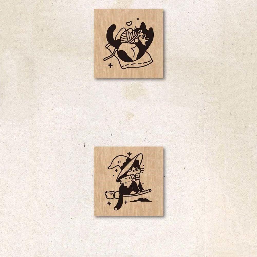 Retro Vintage Wooden Rubber Stamps Diy Craft Cat Seal Stamping Black Cat Stamps  Scrapbooking