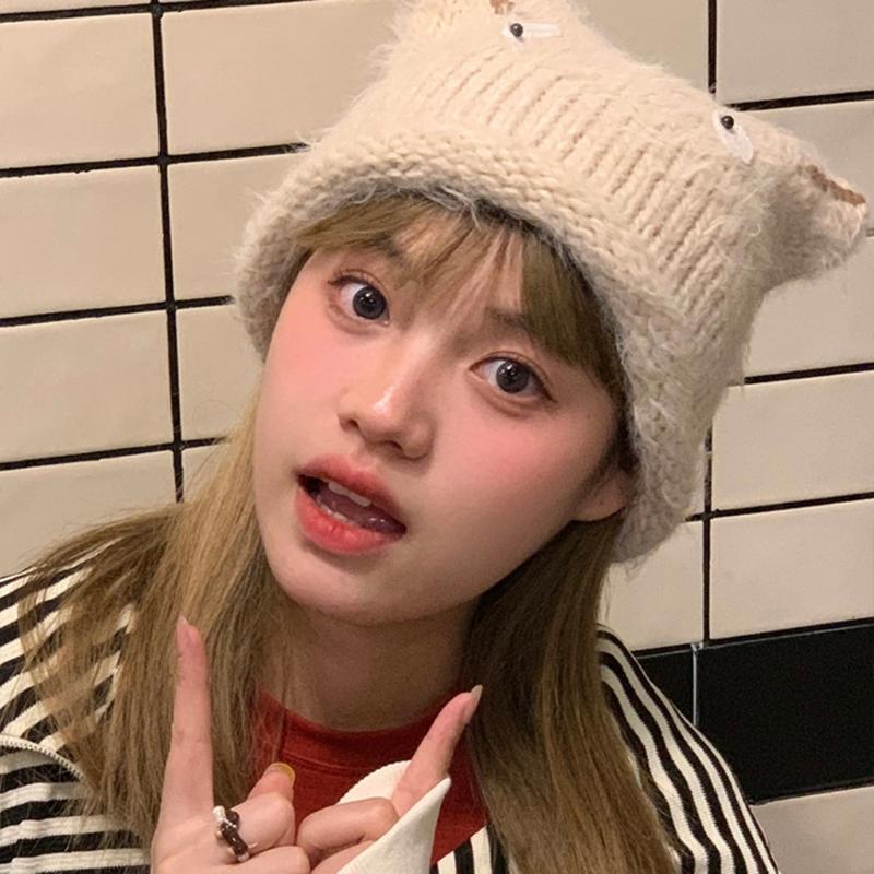 Novelty Cats Ear Skull Hat for Female Girl Outdoor Sport Hat Adult Casual Street Wear Warm Skull Hat for Cycling Skiing