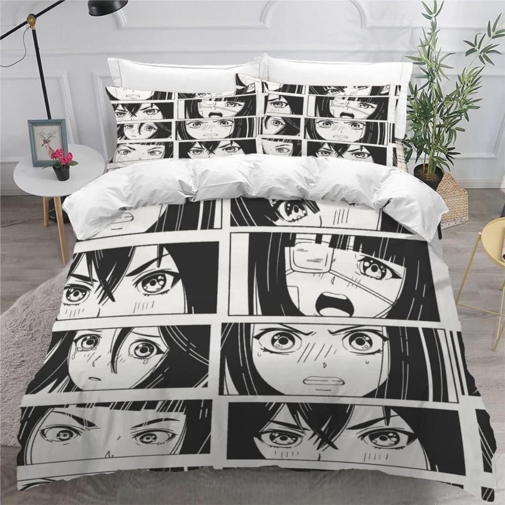 Anime Girl Cartoon Bed Linen Set 3-Piece 3D Print Anime Duvet Cover with Zip Microfibre Teenager Duvet Covers with 2 Pillowcases