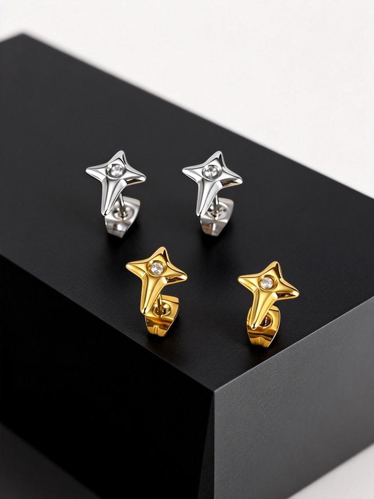 Fashion Hip Hop Cubic Zircon Star Small Stud Earrings for Men Simple Stainless Steel Pierced Earrings Hypoallergenic Jewelry
