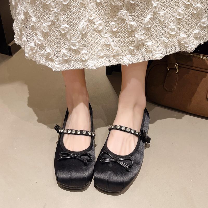 

Fashion 2025 New Internal Elevation Women Mary Jane Shoes Fashion Crystal Ladies Shallow Butterfly-knot Single Shoes 35 чёрный