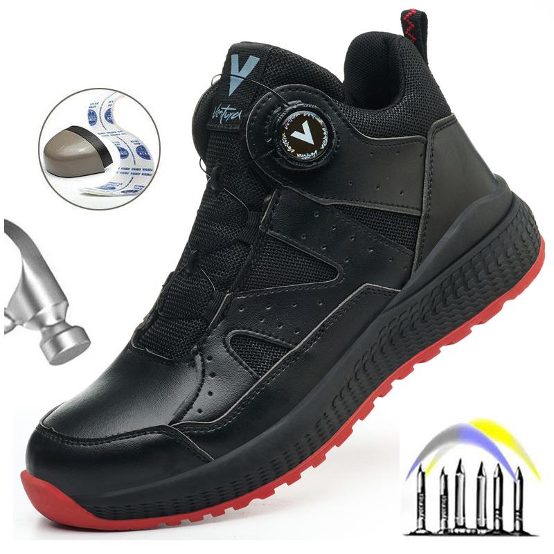 

Мужские защитные ботинки с поворотной кнопкой, рабочая обувь, проколостойкие ботинки со стальным подноском, нескользящая защитная обувь, высокие ботинки безопасности 40 чёрный