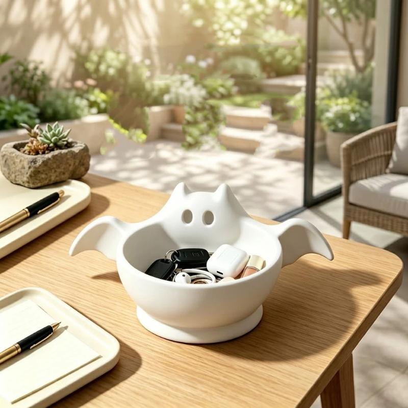 3D Printed Halloween Bat Shaped Storage Bowl Cute Luminous Halloween Snack Bowl Dark Style Gothic Desktop Candy Bowl
