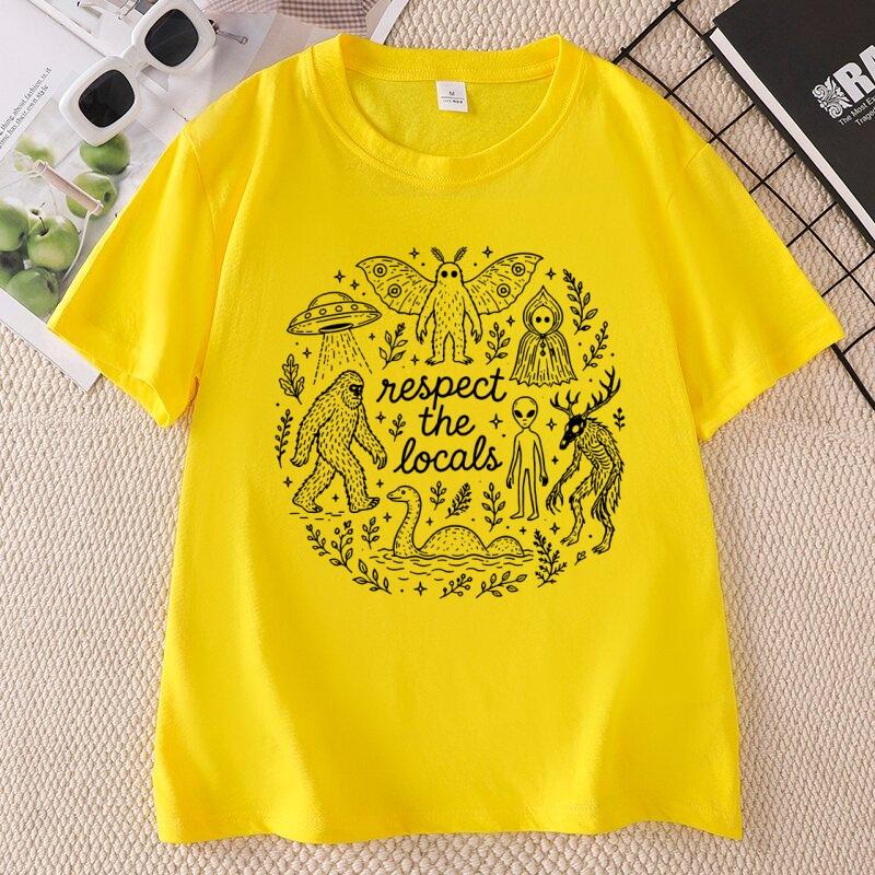 Respect The Locals Cryptid TShirt Comfort Bigfoot MothUnisex Alien Graphic Tee Cotton Short Sleeve Streetwear Crewneck Tops