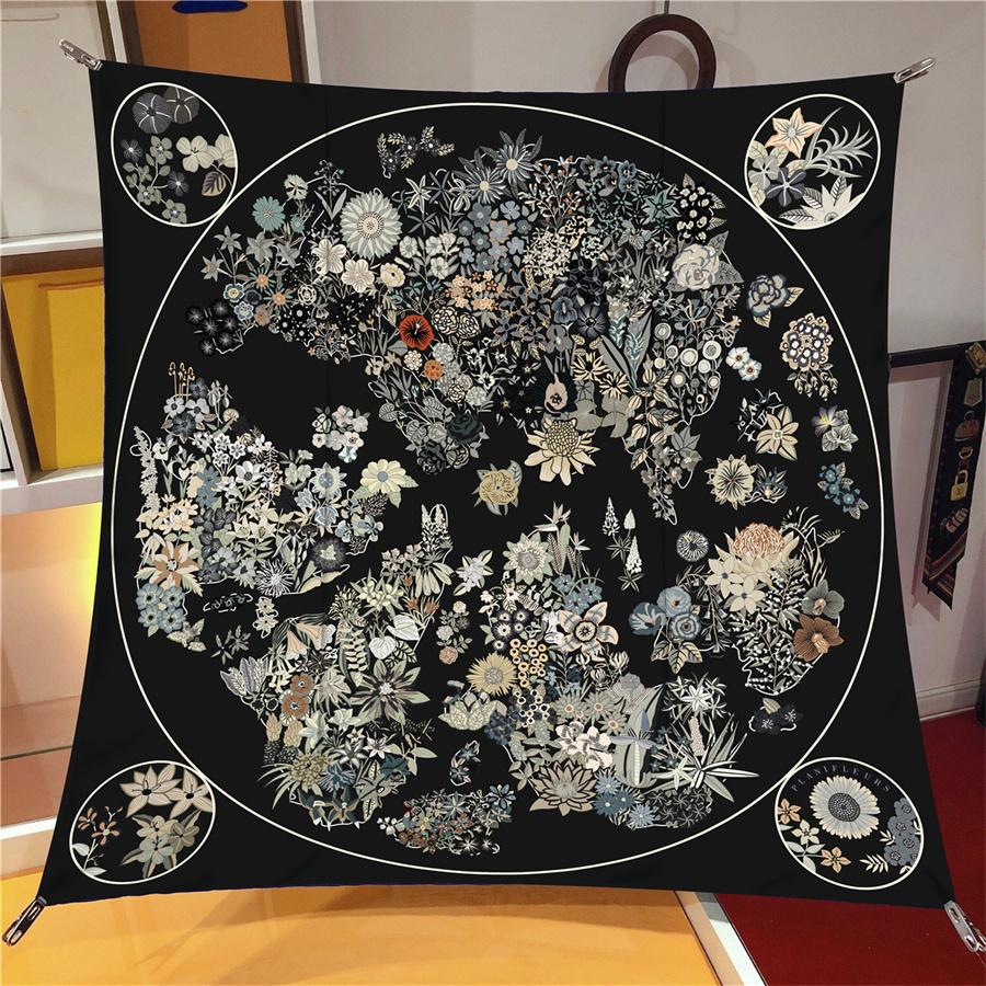 

Twill Silk Scarf Shawl Luxury Flowers Plants Print Square Scarf Women Hijabs Bandana Foulard Neckerchief Head Scarves 90Cm 90CM x 90CM