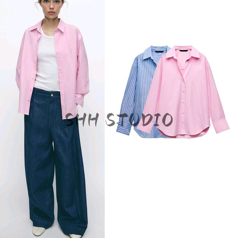 Spring New Women's Clothing Stripes Oxford Long Sleeves Lapel Minimalist Loose Shirt 8741049 2350736