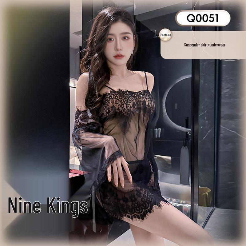 Jiuli Qingchuan Sexy Sheer Lingerie Set - Pure Desire See-Through Pajamas with Webbing Fun.