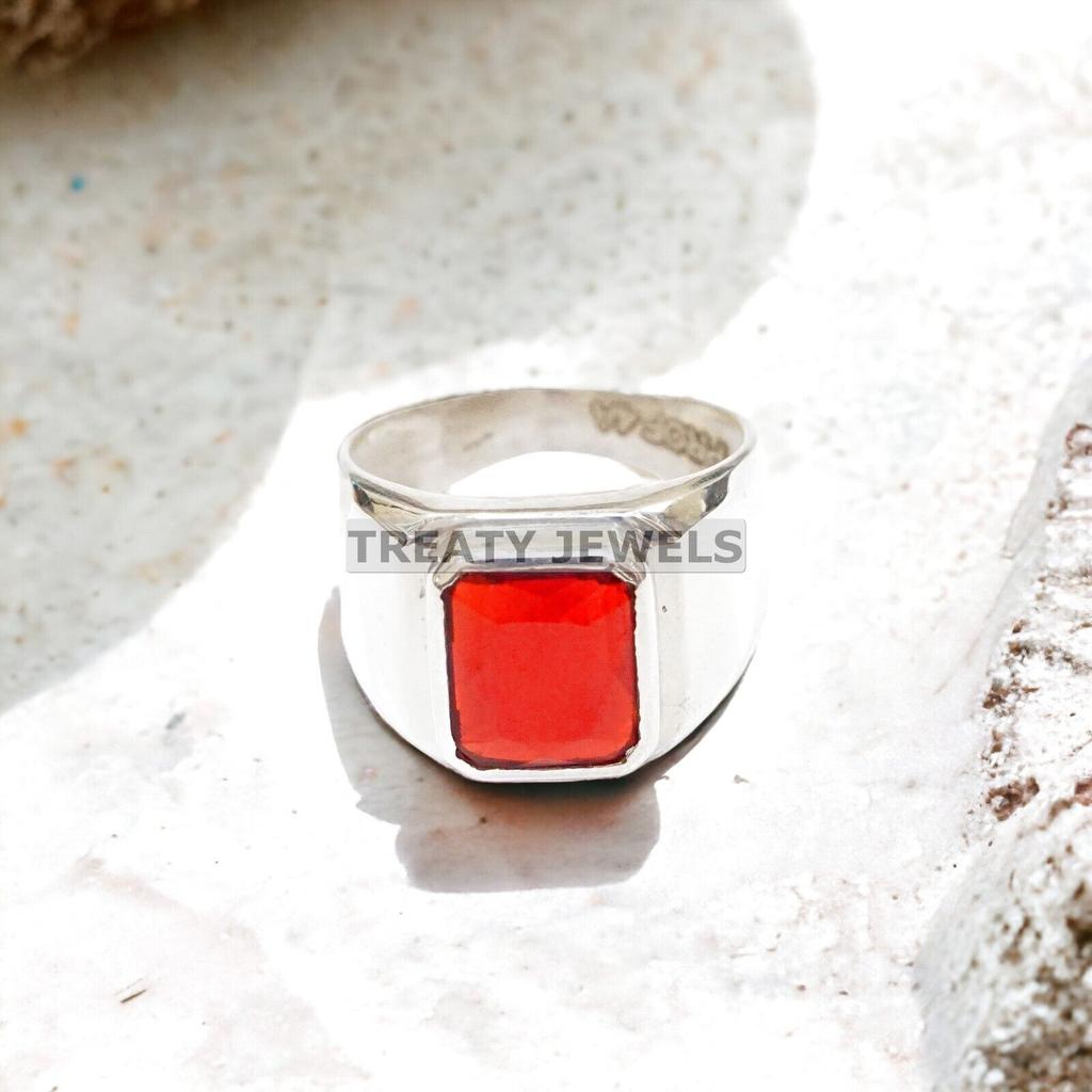 Ruby Emerald Cut Gemstone With 925 Sterling Silver Ring For Men's #989 JL375604448690