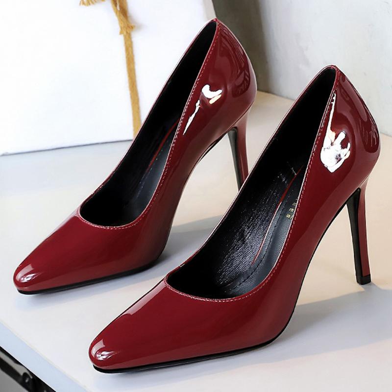 Boty Dámské 10 CM Podpatky lakovaná kůže Dámské Lodičky Módní svatební boty Stiletto podpatky Sexy párty boty Velká velikost 43