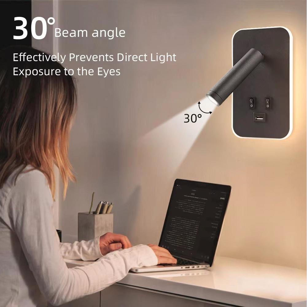 Modern Rotating Wall Lamp With Usb Bedroom Study Living Room Hotel Bedside Reading Rotation LED Wall Light With Switch Control