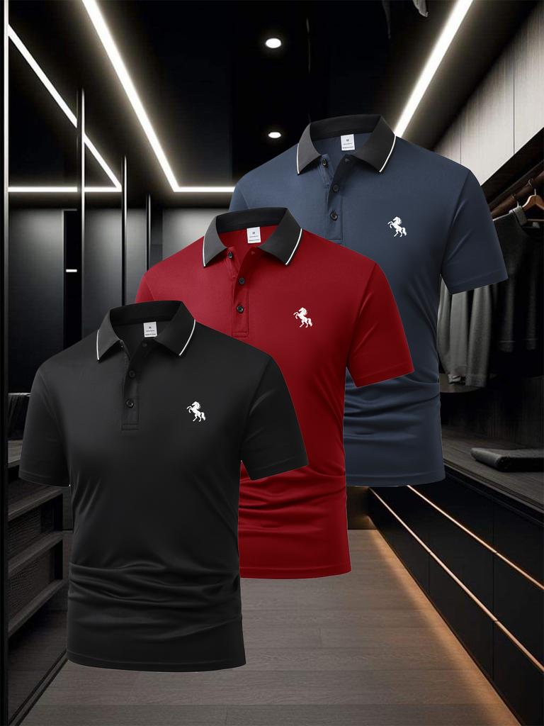 Men's Piped Trim Short Sleeve Polo Shirt, Casual Travel Sightseeing Tops, Regular Fit for Vacation Trip Outdoor Walk Errands Commute Leisure Wear
