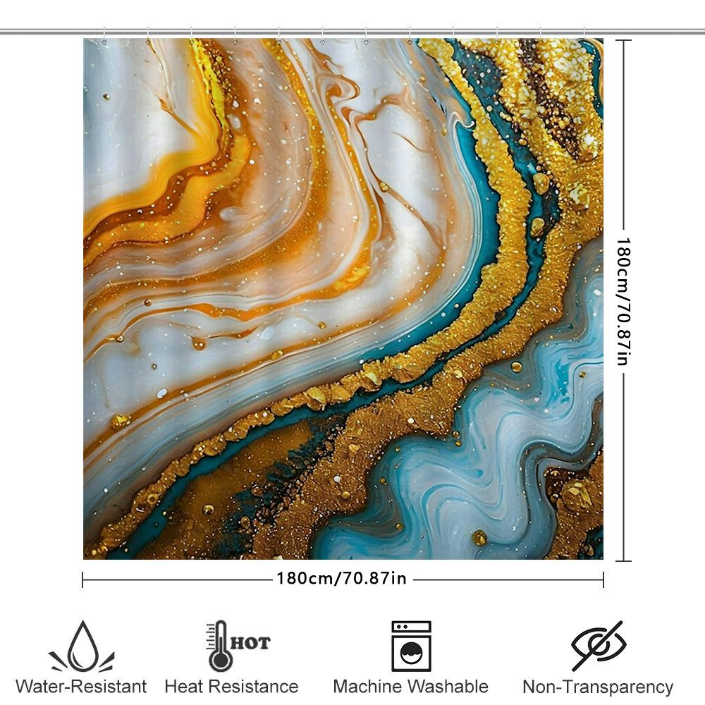 Vibrant Modern Bath Shower Curtain Geode Marble Print In Blue And Gold For Bathroom Decor