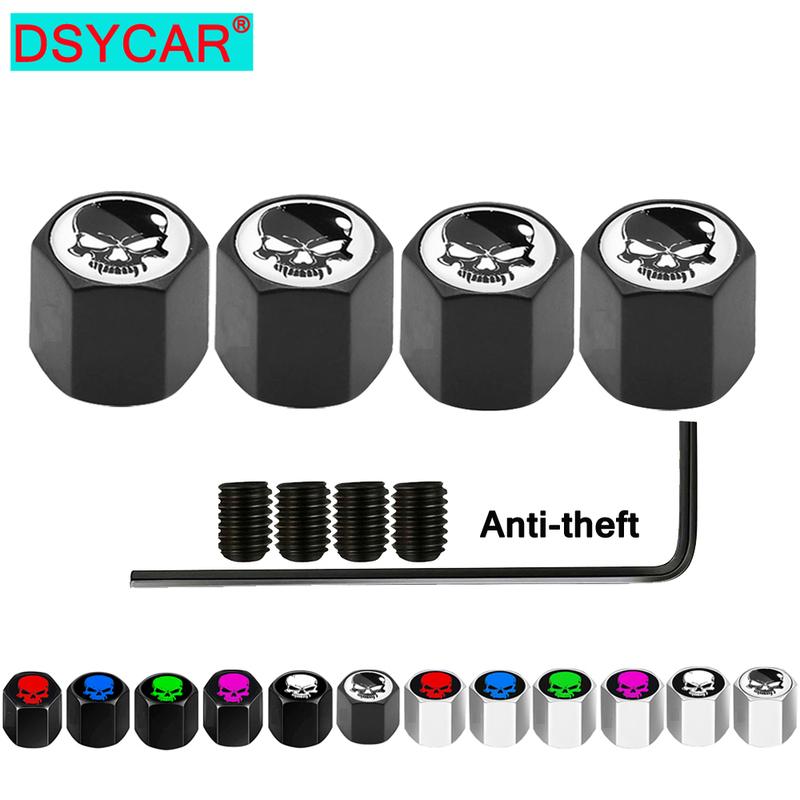DSYCAR Anti-theft Valve Stem Caps for Cars, Trucks, Motorcycles Skull Style Tire Valve Dust Caps, Dustproof Seal Lock Tight Fit