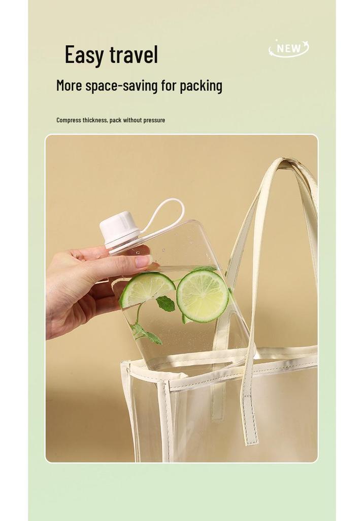 Tritan Handheld Flat Style Water Bottle - Fresh, Stylish, Portable Student Cup for Fruit Tea