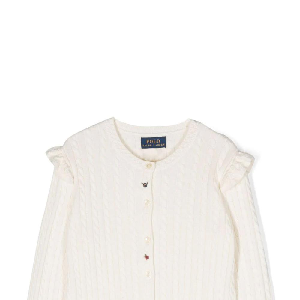 Polo Ralph Lauren Tröja Barn SS23 Enfärgad Rundhals Enkelknäppt Långärmad Stickad Topp Barn toppar Vit 313916537-001
