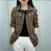 Women's Spring/Summer Long-Sleeve Shirt Middle-Aged Mom's Loose-Fit Plaid Jacket