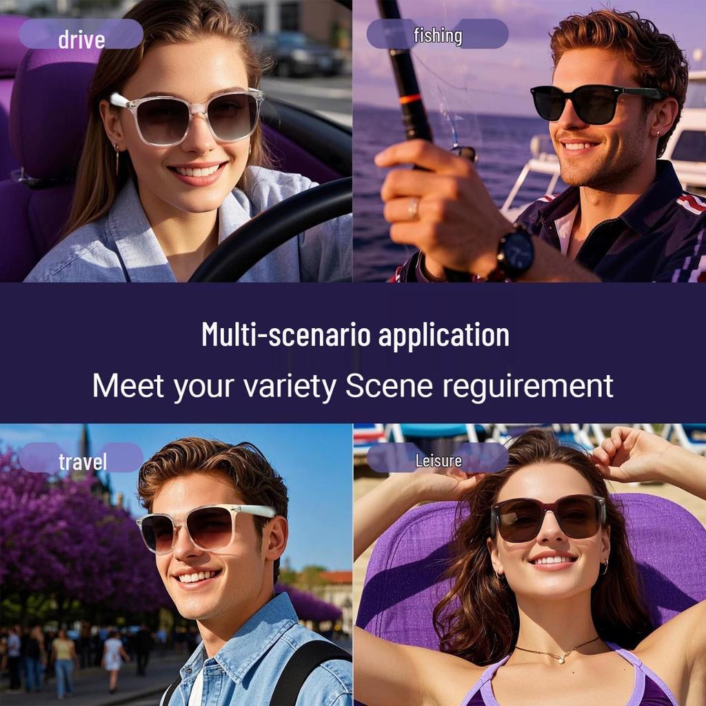 Smart Bluetooth Outdoor Glasses GS06/GS07: Metal Frame, Photochromic Lenses, Magnetic Charging, Dual Channel Audio.