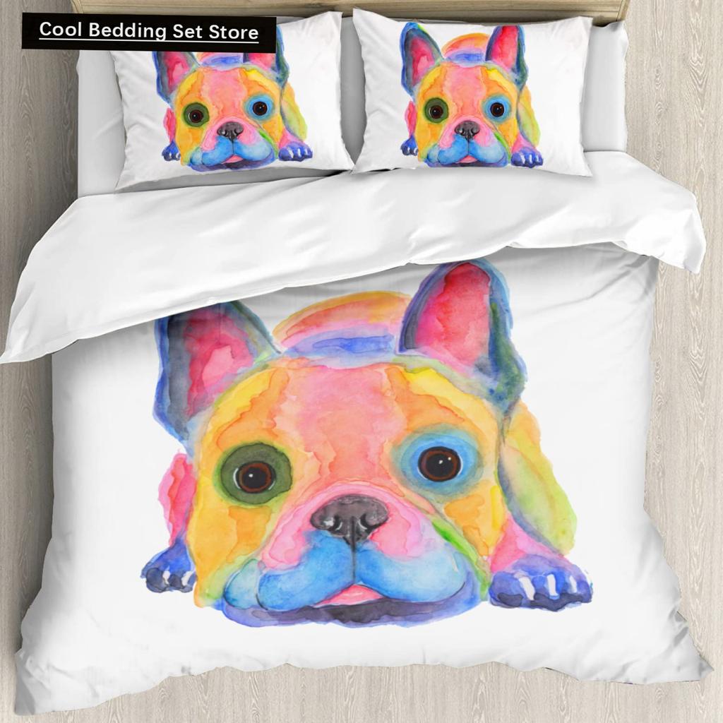 Cartoon Bulldog King Queen Duvet Cover Shar Pei Pup Dog Bedding Set Lovely Pet Puppy Doggy Quilt Cover Polyester Comforter Cover
