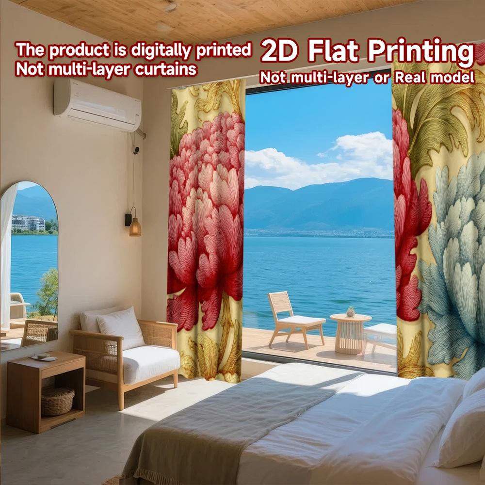 Set Of 2 Flat Printing Curtains Without Rod Floral Elegance Design Holiday April Fools Is Day Printed Durable Curtain Made Polyester