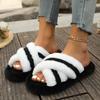 Home Slippers, Comfortable and Warm Open Toed Soft Plush Shoes, Solid Color Indoor Floor Slippers